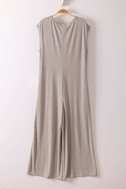 PLUS SIZE Striped Knit Button Down Jumpsuit