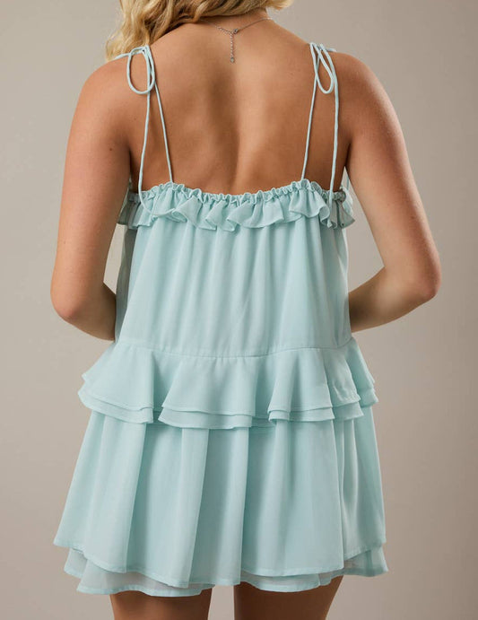 RUFFLE DETAIL SHOULDER TIE FLARE ROMPER