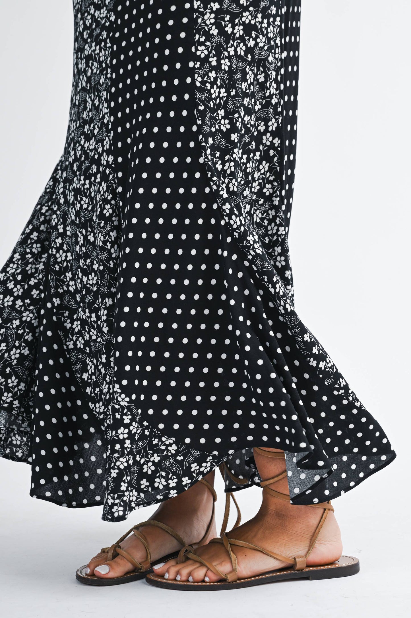 Polka Dot Floral Mix Maxi Skirt