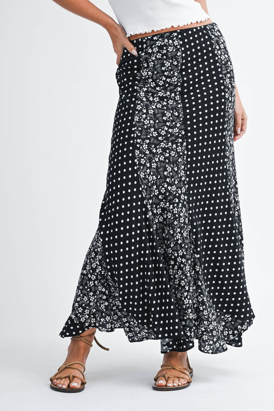 Polka Dot Floral Mix Maxi Skirt