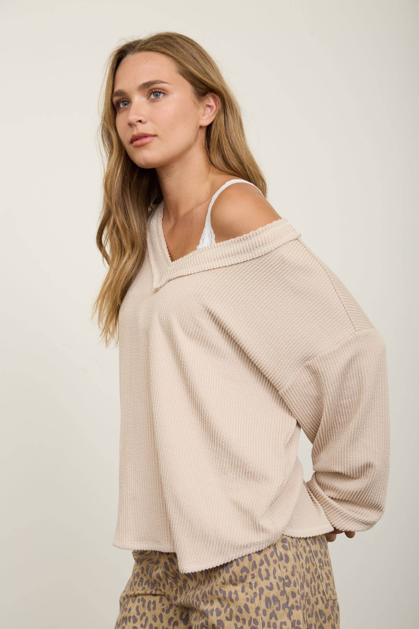 V-Neck Textured Knit Top