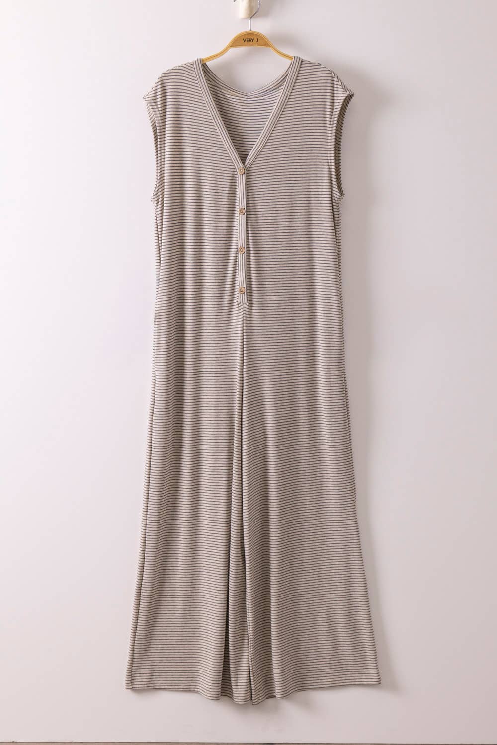 PLUS SIZE Striped Knit Button Down Jumpsuit