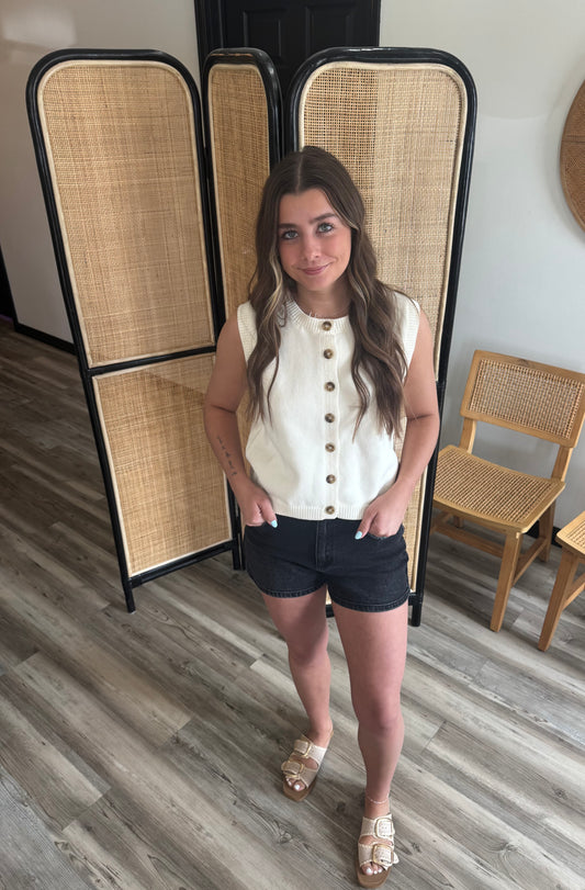Button Front Knit Vest Top