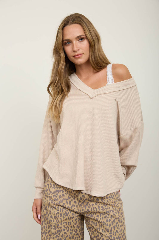 V-Neck Textured Knit Top