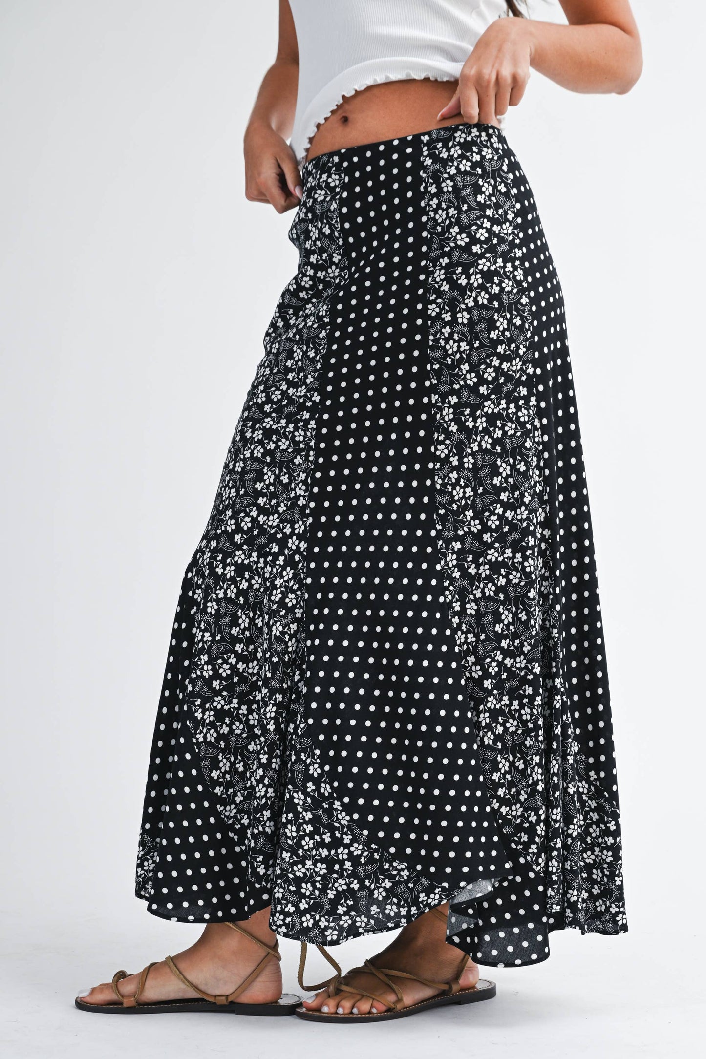 Polka Dot Floral Mix Maxi Skirt