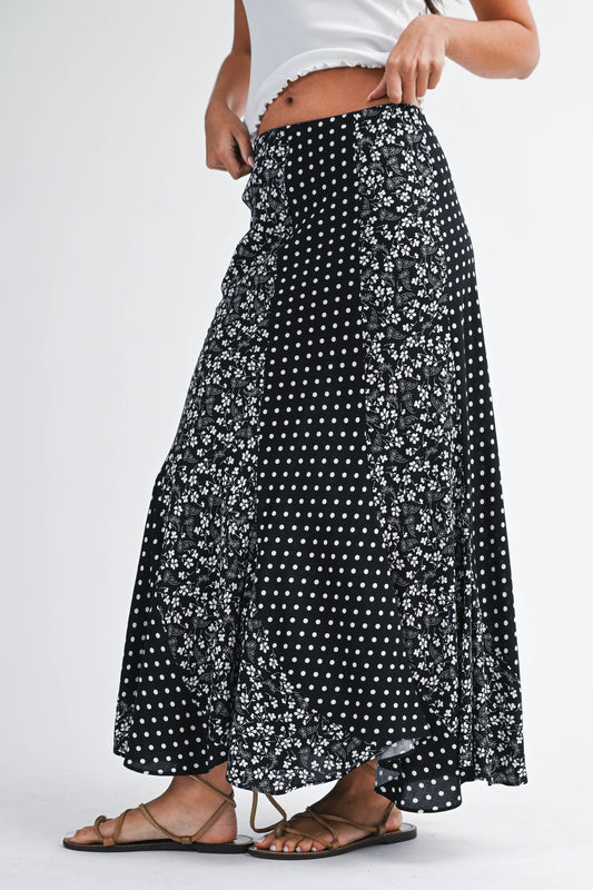 Polka Dot Floral Mix Maxi Skirt