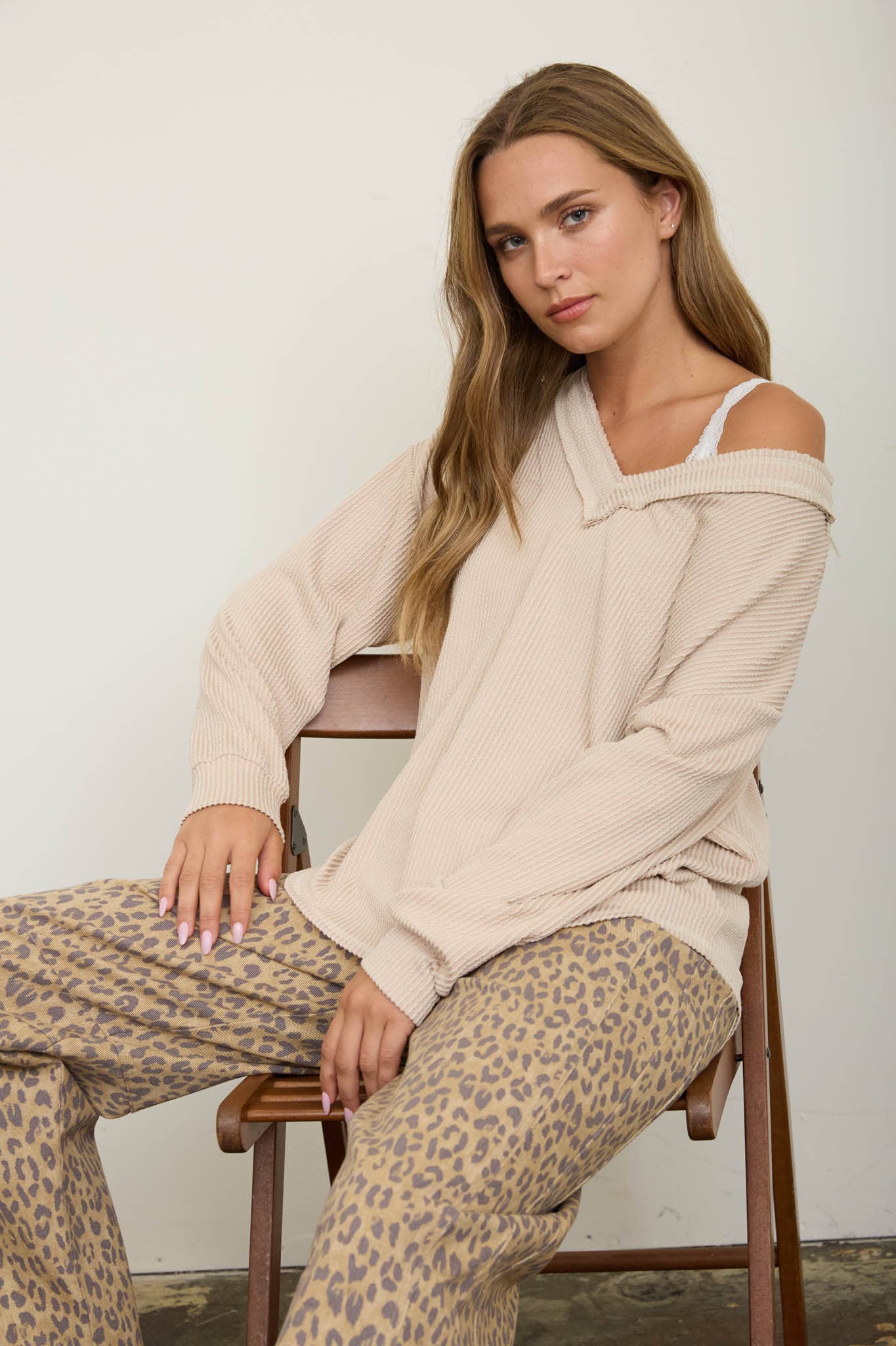 V-Neck Textured Knit Top