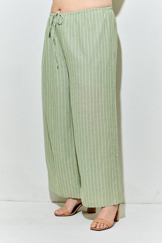 Plus Size Pinstripe Elastic Waist Tie Pant
