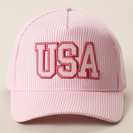 USA Embroidered Patch Gingham Stripe Trucker Hat