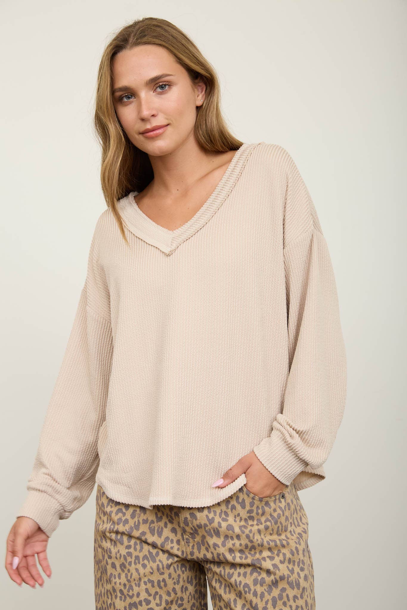 V-Neck Textured Knit Top