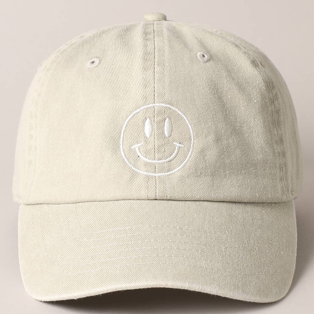 Happy Face Embroidered Baseball Cap