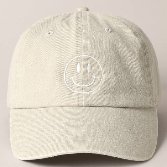 Happy Face Embroidered Baseball Cap